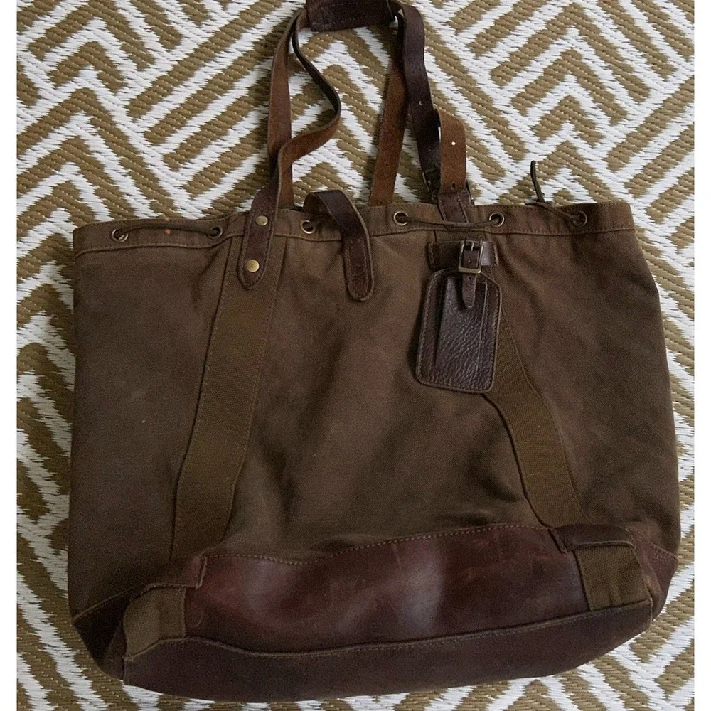 RARE 90's Polo Ralph Lauren military-style canvas leather rucksack commuter bag